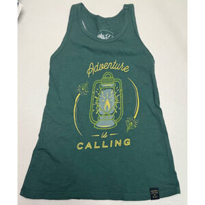 United By Blue Women's Organic Tank Top Adventure is Calling XXS Green Outdoors